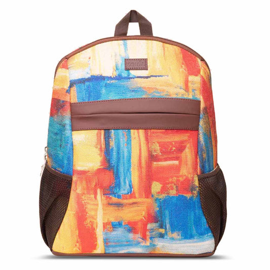 ZOUK Abstract Printed Women's Jute Handcrafted Vegan Leather Multicolor Classic Backpack