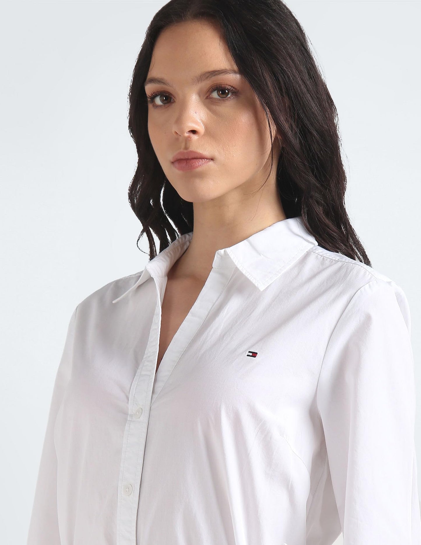 Tommy Hilfiger Women's Cotton Shirt Above The Knee Casual Dress (S24HWDR035 White