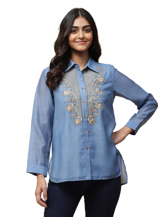 Aarke Ritu Kumar Sea Blue Embroidered Shirt
