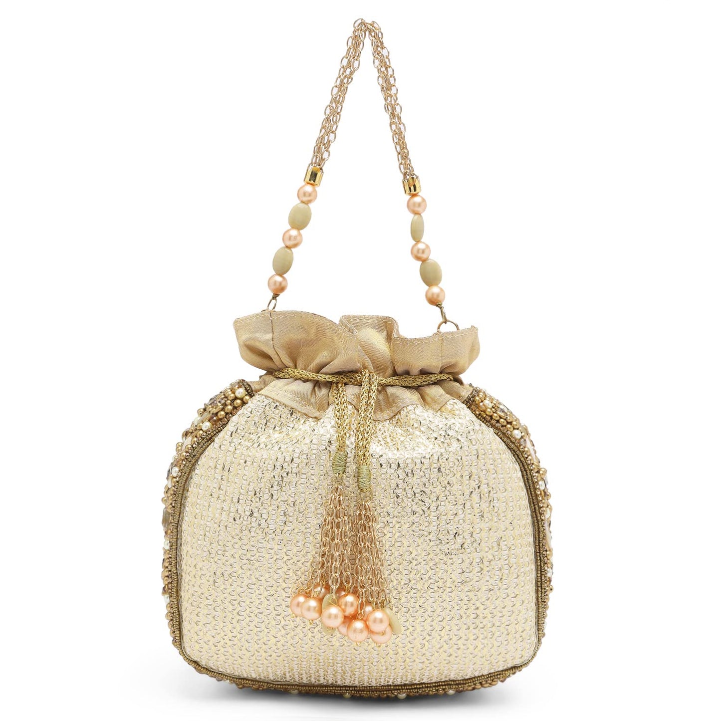 Peora White Potli Bags for Women Evening Bag Clutch Ethnic Bride Purse with Drawstring