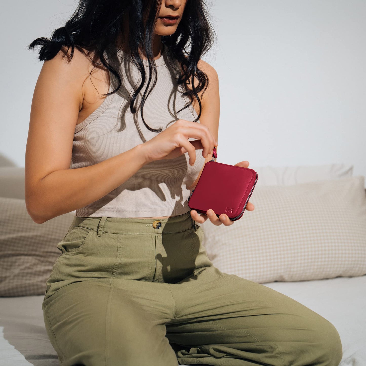 DailyObjects Crimson Red Women's Zip Wallet | Made with Vegan Leather Material | Carefully Handcrafted | Holds up to 8 Cards | Slim and Easy to Fit in Pocket | Coin Pocket with Button Closure