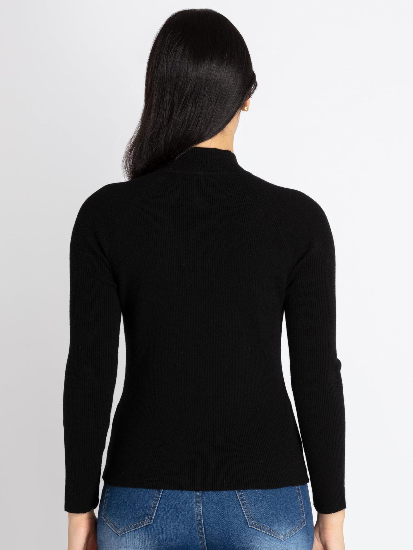 Status Quo Womens Solid Turtle Neck Sweater Black