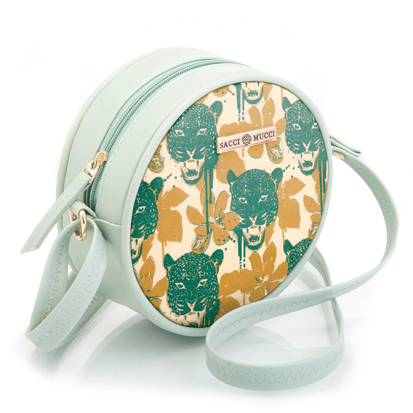 SACCI MUCCI Round Sling Bag, Printed Sling Bag For Girls, Women Sling Bag, Crossbody Bag For Women, Girls, Gift for her - Wild Print (Mint Green)