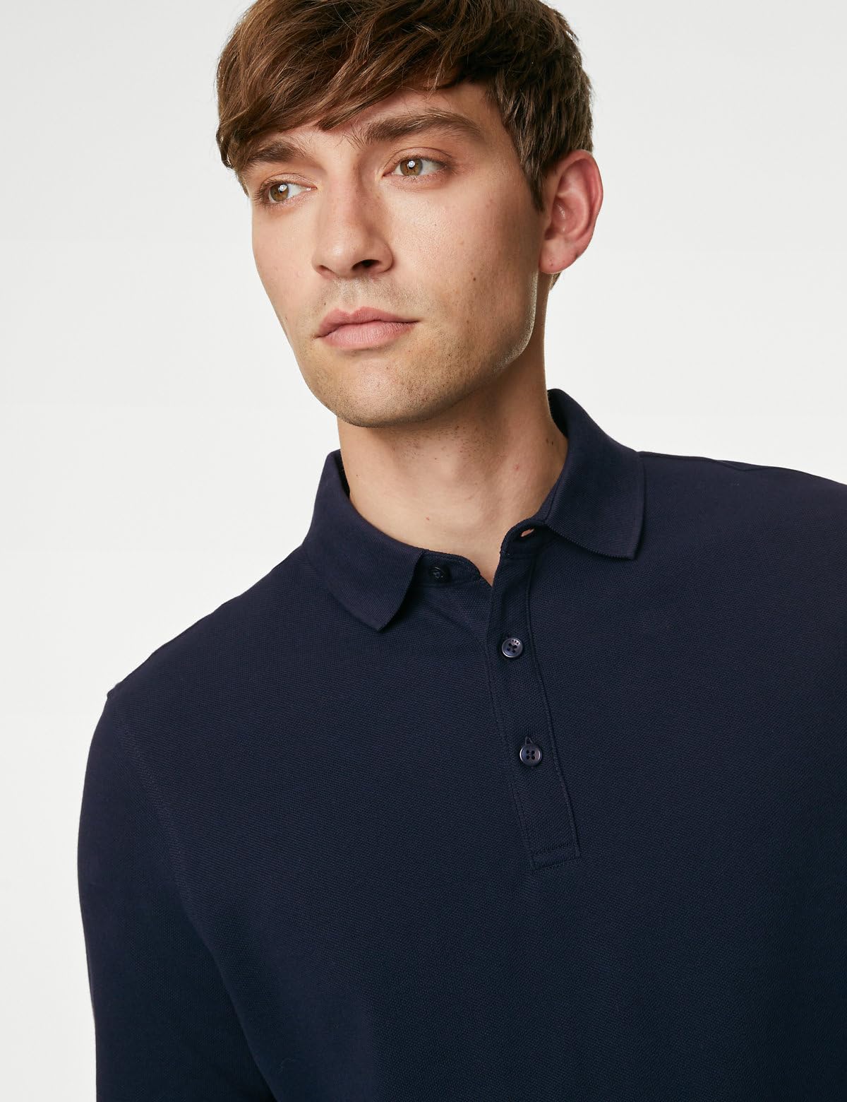 Marks & Spencer Pure Cotton Long Sleeve Polo Shirt T285525MDARK Navy_(XL)