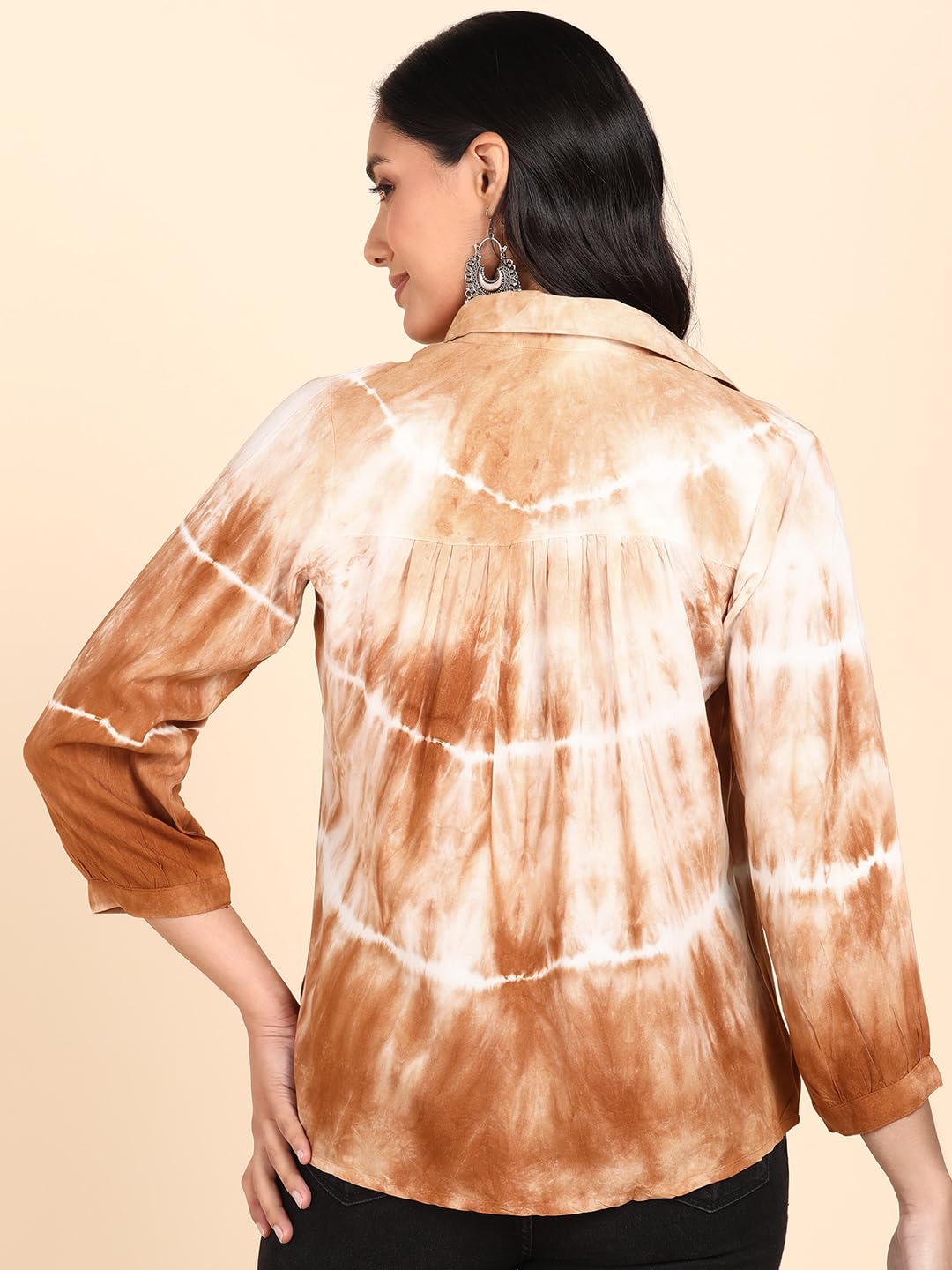 Maaesa Hand Done Shibori Dyed Rayon Shirts for Women (Mustard)