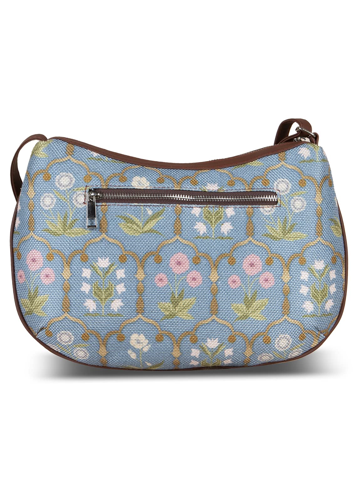 ZOUK 100% PeTA Approved Vegan Leather Jaipur Fresco Blue Print Shoulder Bag for Women