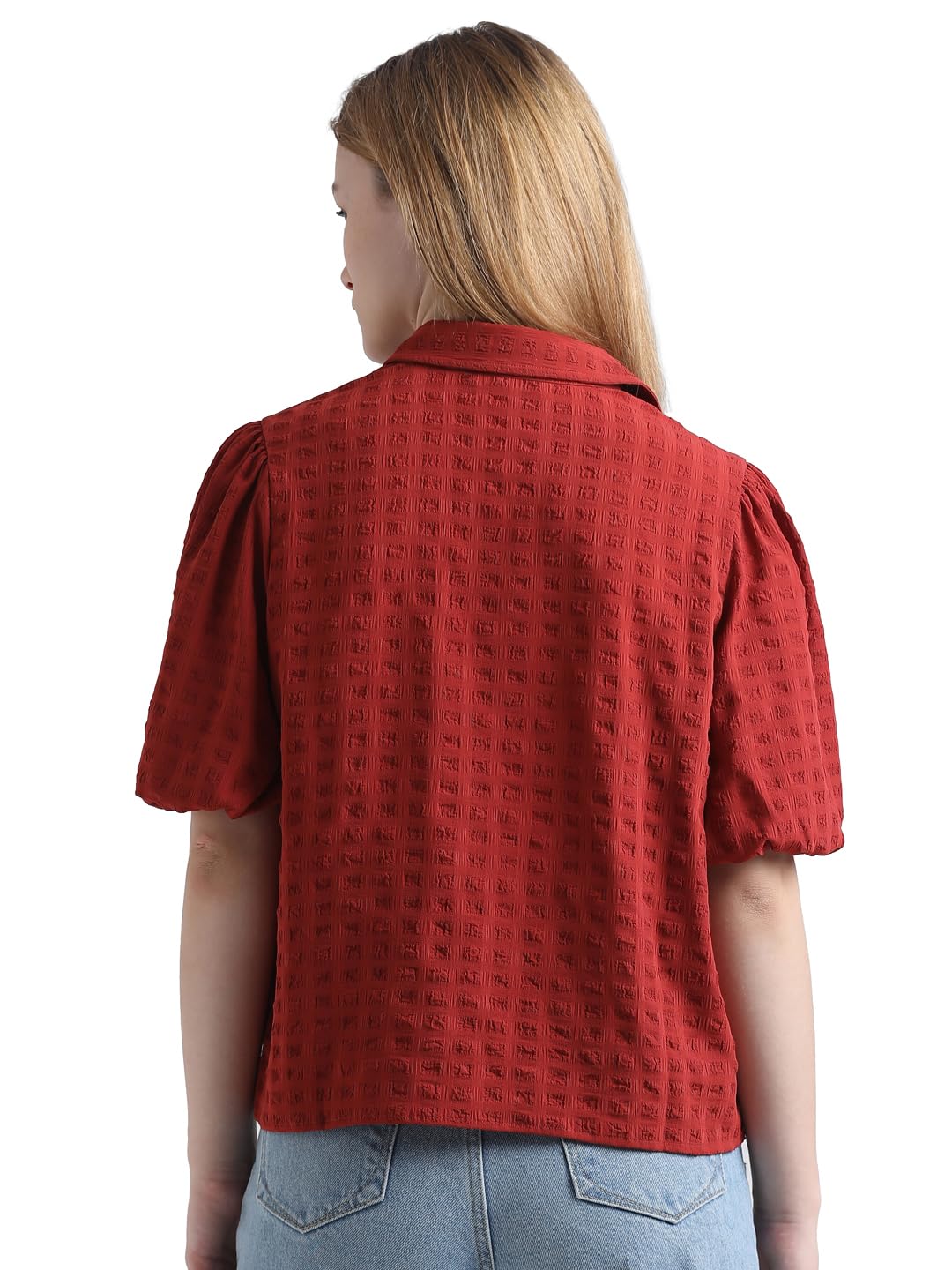 ONLY Women's Regular Fit Shirt (15323754-Red Ochre_Red