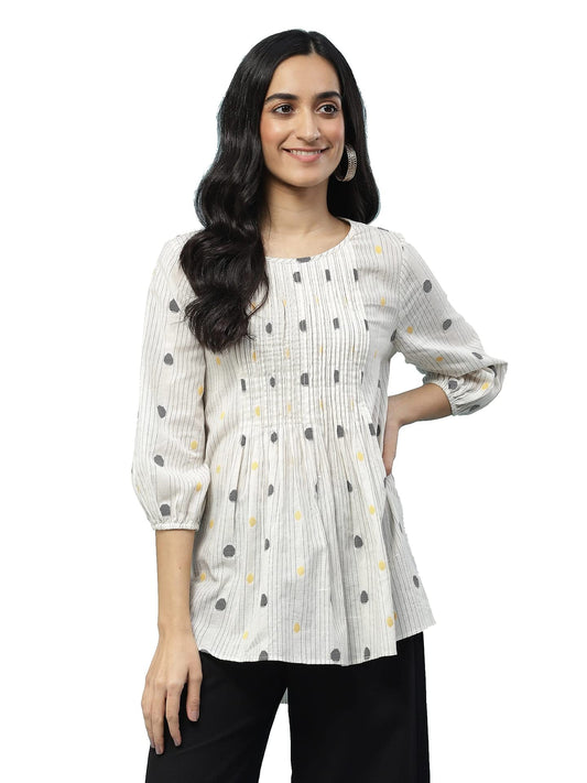 Aarke Ritu Kumar Off White Yarn Dyed Top with Pintuck Detail