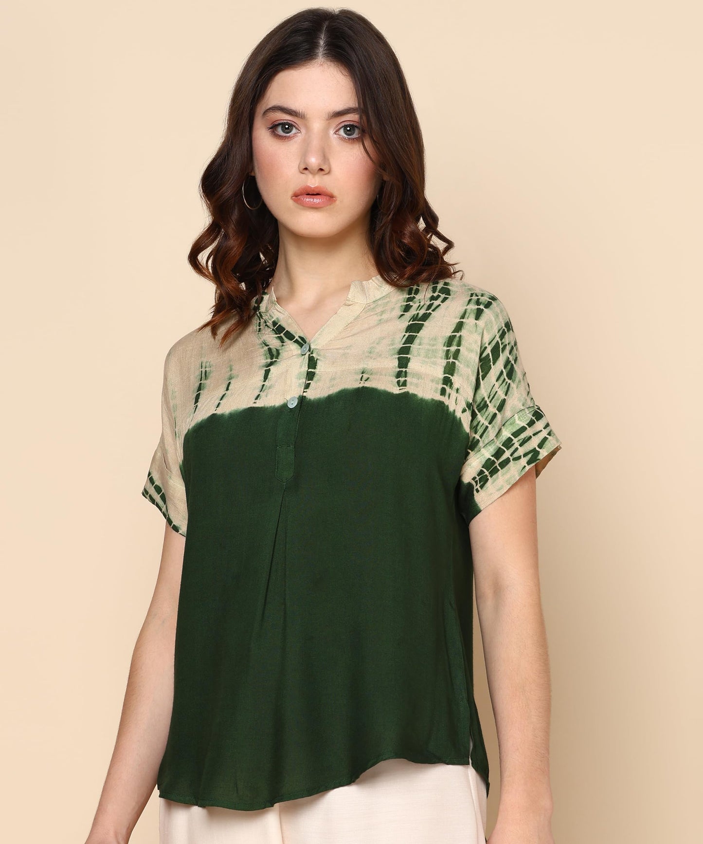 Maaesa Ombre Dyed Rayon Regular Tops for Women (Olive)