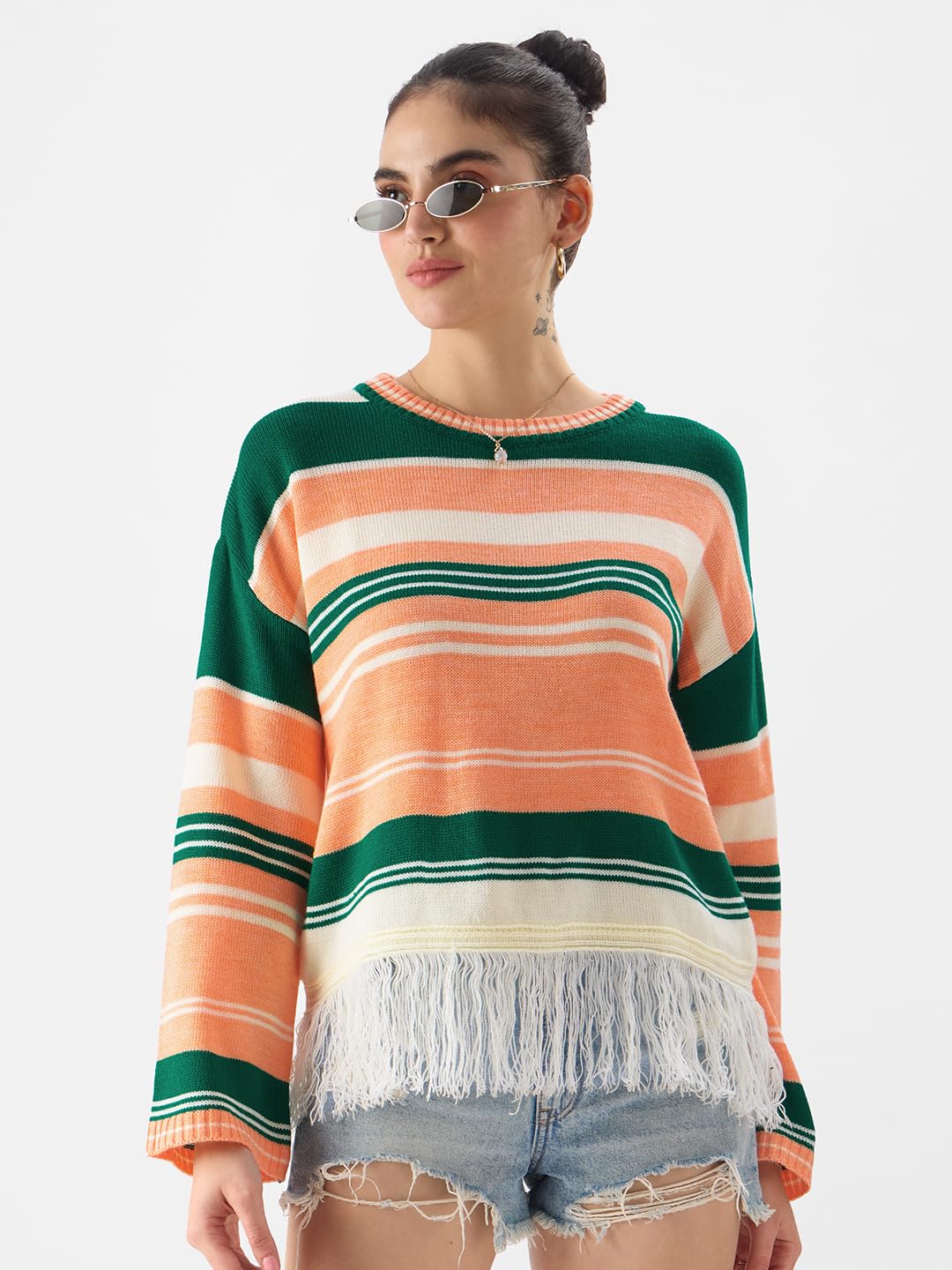 The Souled Store TSS Originals: Panama Stripes Women Oversized Sweaters Multicolour