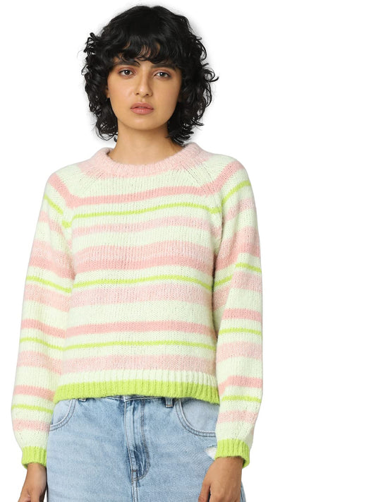 Only Women's Polyester Blend Casual Sweater (Apricot Blush)