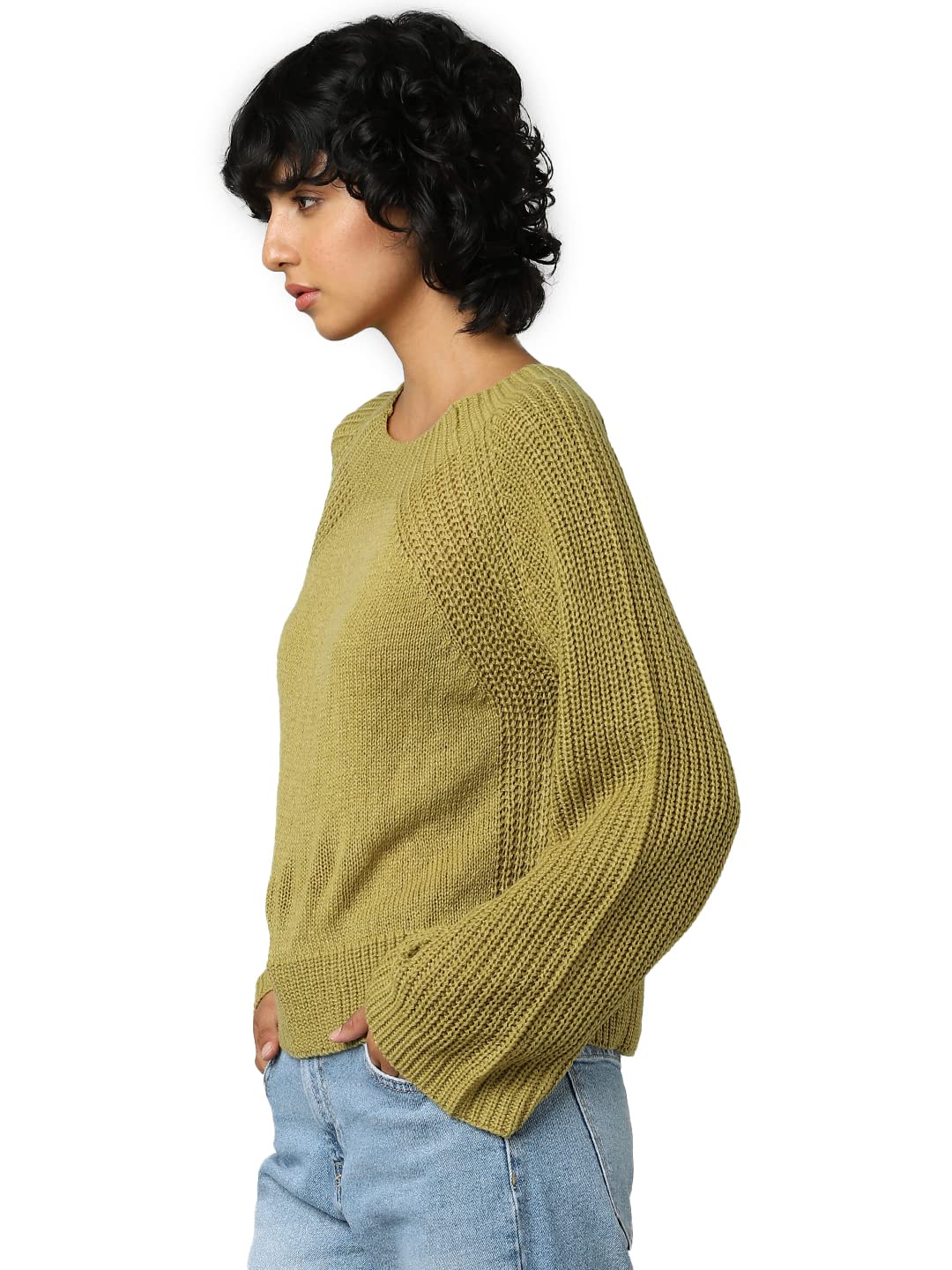 Only Women's Acrylic Casual Sweater (Green Moss)