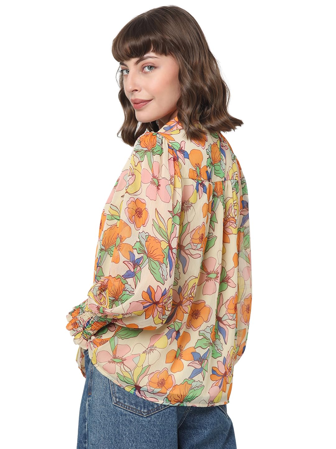 VERO MODA Women's Floral Regular Fit Shirt (10299963-Transparent Yellow_Transparent