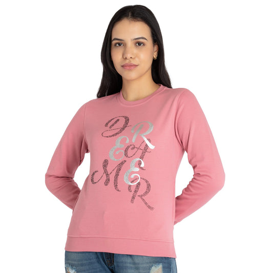 Status Quo Womens Printed Round Neck Sweatshirt Rose Gold