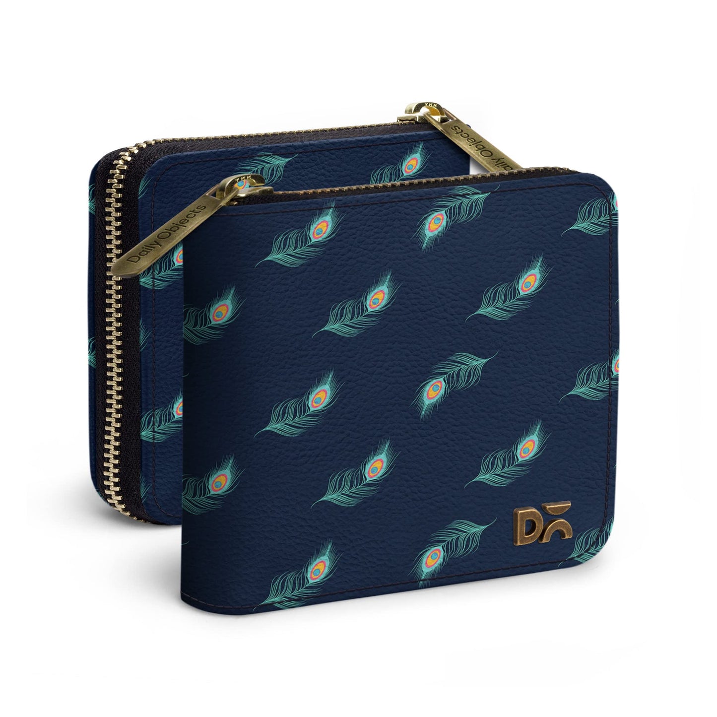 DailyObjects Navy Feathers Women's Zip Wallet | Made with Leather Material | Carefully Handcrafted | Holds up to 8 Cards | Slim and Easy to Fit in Pocket | Coin Pocket with Button Closure