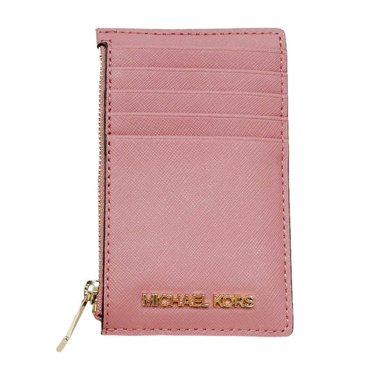 Michael Kors Jet Set Travel Medium Top Zip Card Case Wallet Coin Pouch Rose Pink