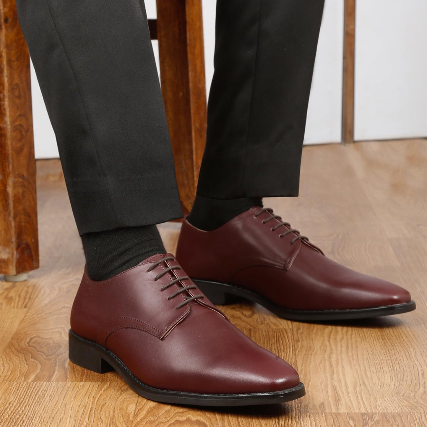 LOUIS STITCH Men's Handmade Rosewood Derby Formal Lace Up Shoes for Men (LSRXPLRW) - UK 8