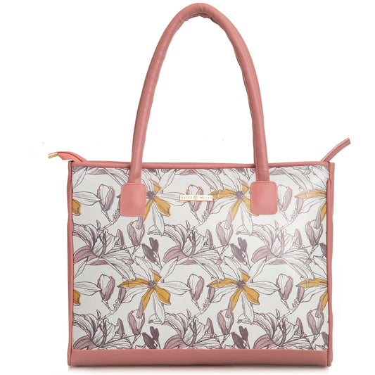 SACCI MUCCI Women's Tote Bag | Tote Bags For Women with Padded Laptop Compartment | Big Shoulder Bag for Office-Magnolia Floral Print (Blush)