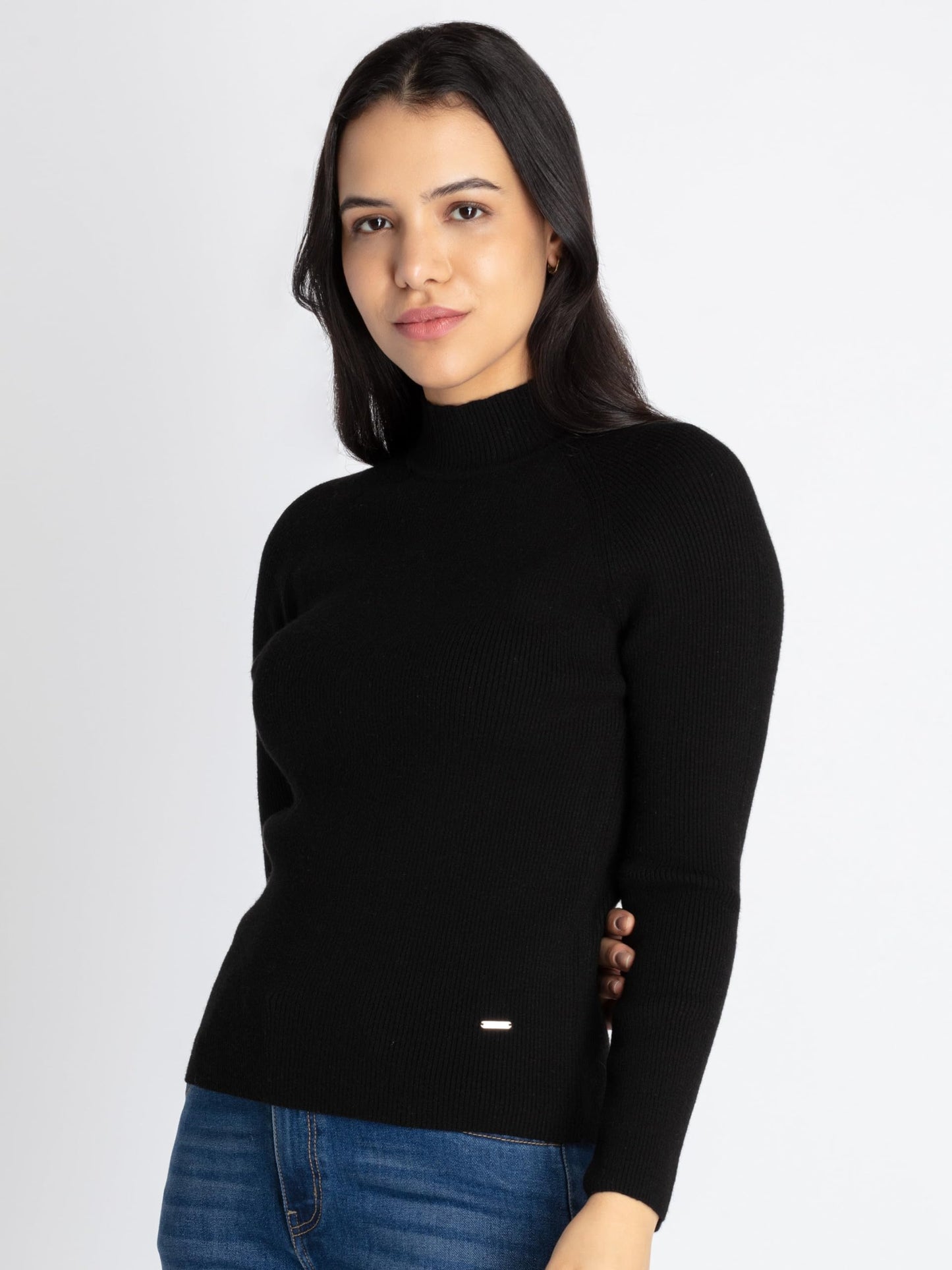 Status Quo Womens Solid Turtle Neck Sweater Black