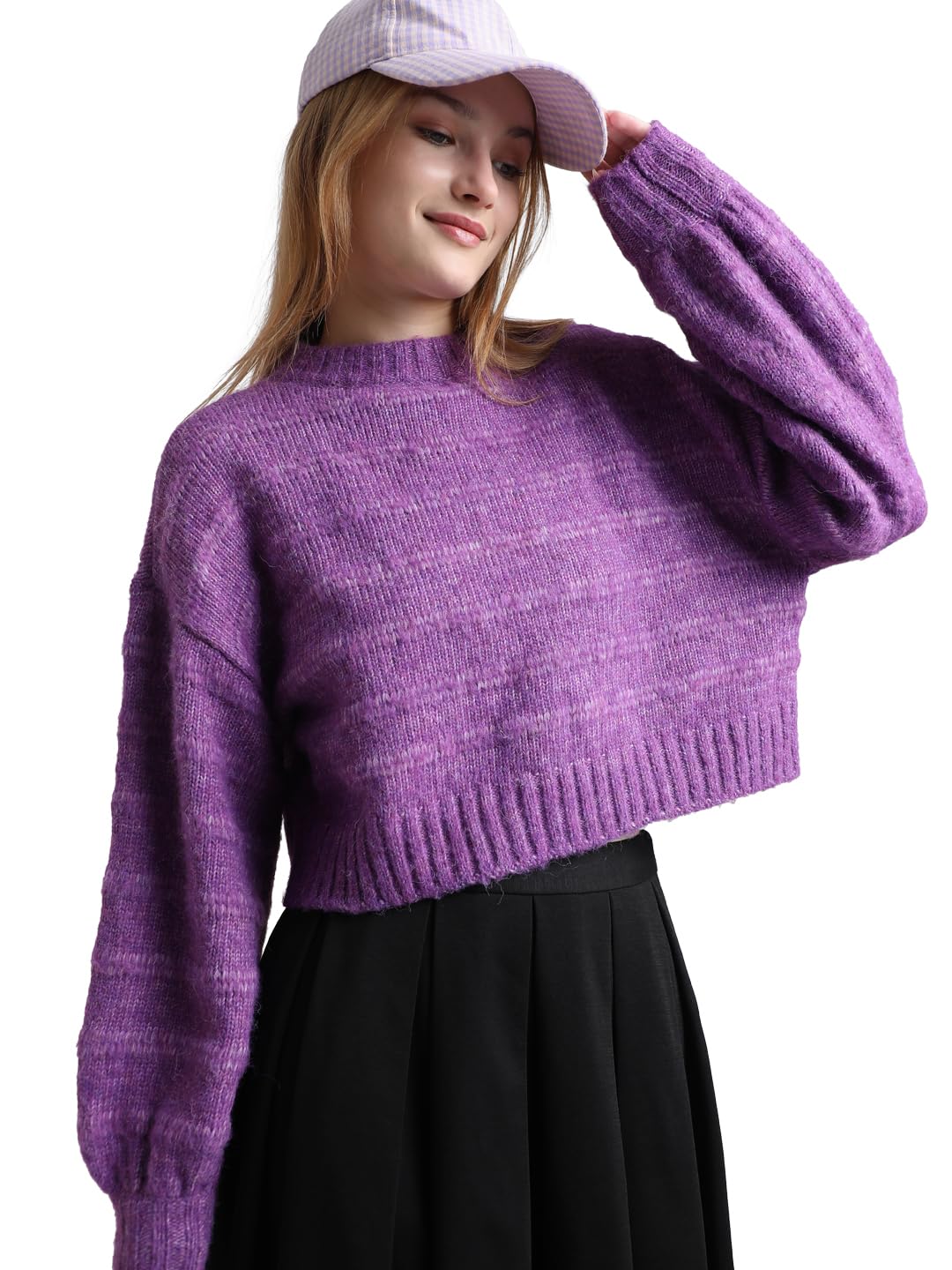 ONLY Women's Polyester Blend Round Neck Pullover Sweater (Amaranth Purple)