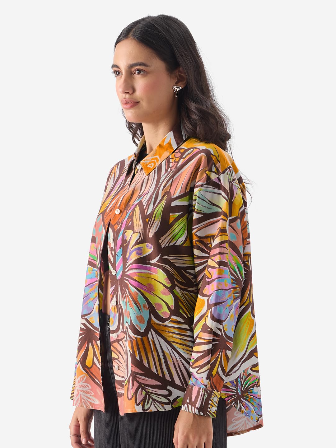 The Souled Store Floral Mirage Women and Girls Long Sleeve Collared Neck Button Down Printed Boyfriend Shirts Multicolour