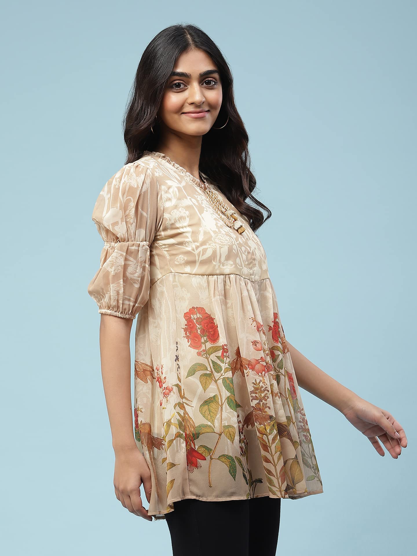 Aarke Ritu Kumar Beige Floral Print Top