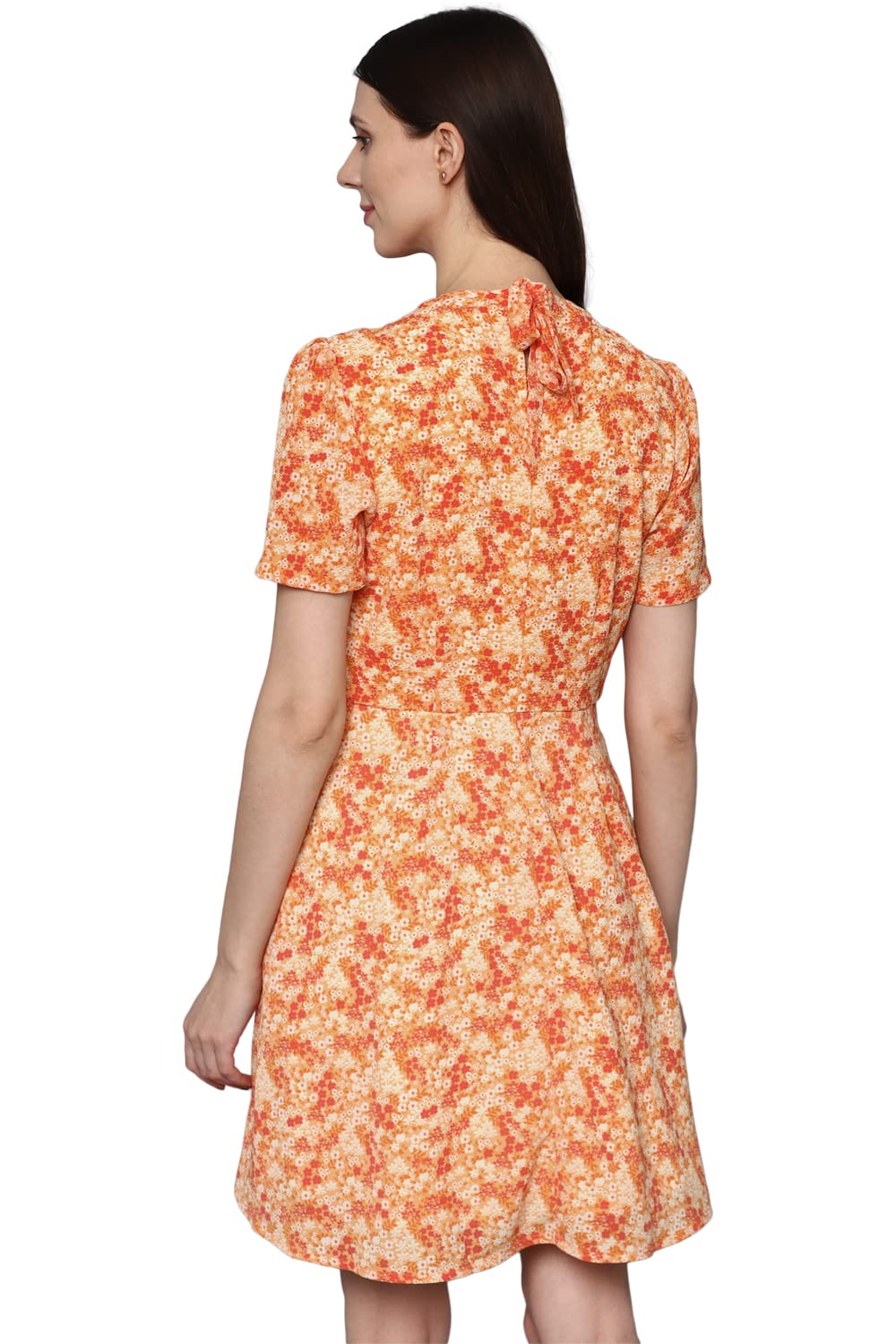 Allen Solly Women's Polyester Blend A-Line Above The Knee Dress (Orange)