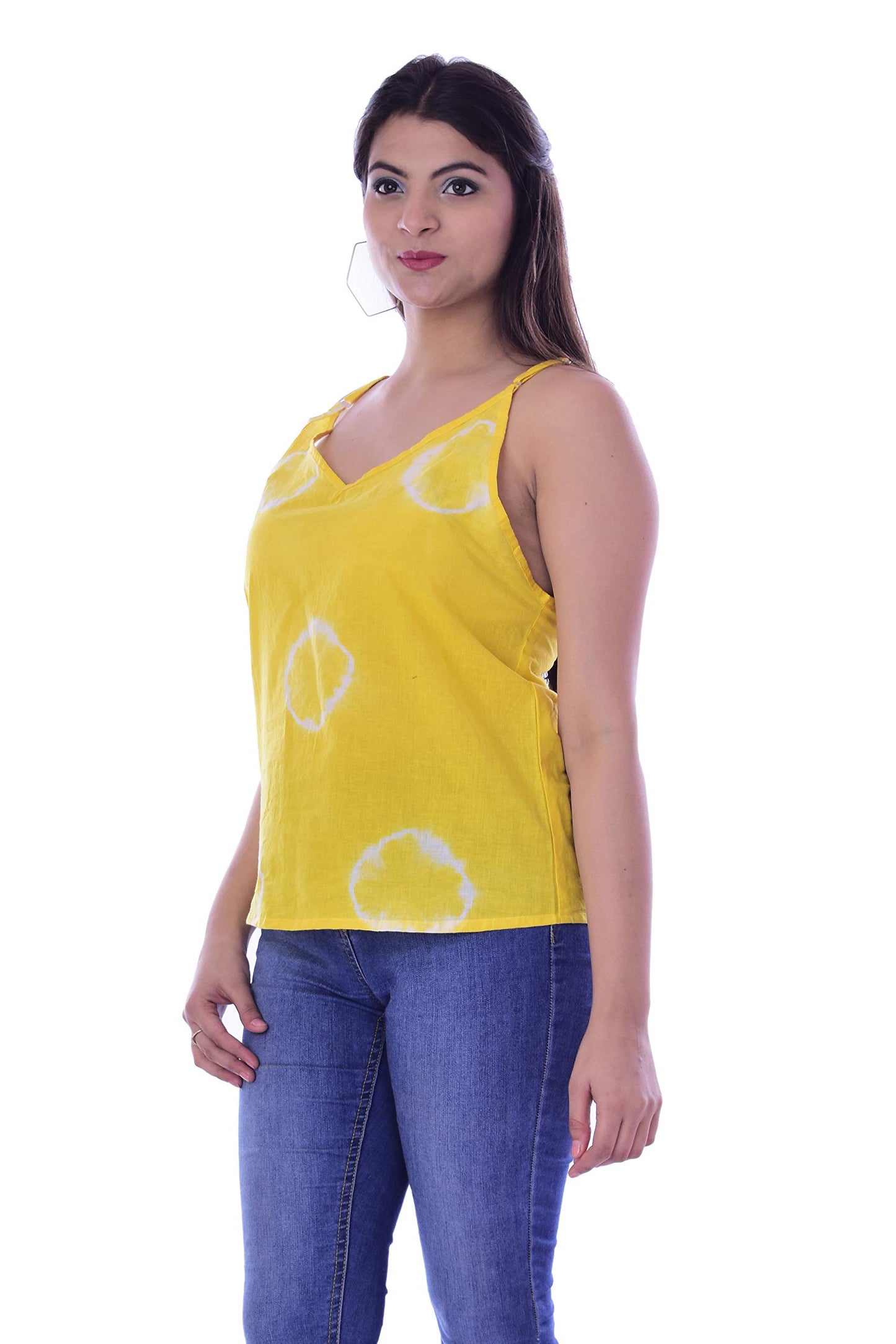 Ravaiyaa - Attitude is everything Cotton Women's Tank Tops Block Printed Sexy Top Sleeveless T Shirts Vest Tank Top (Yellow Shibori)