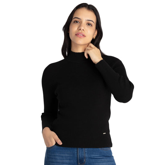 Status Quo Womens Solid Turtle Neck Sweater Black