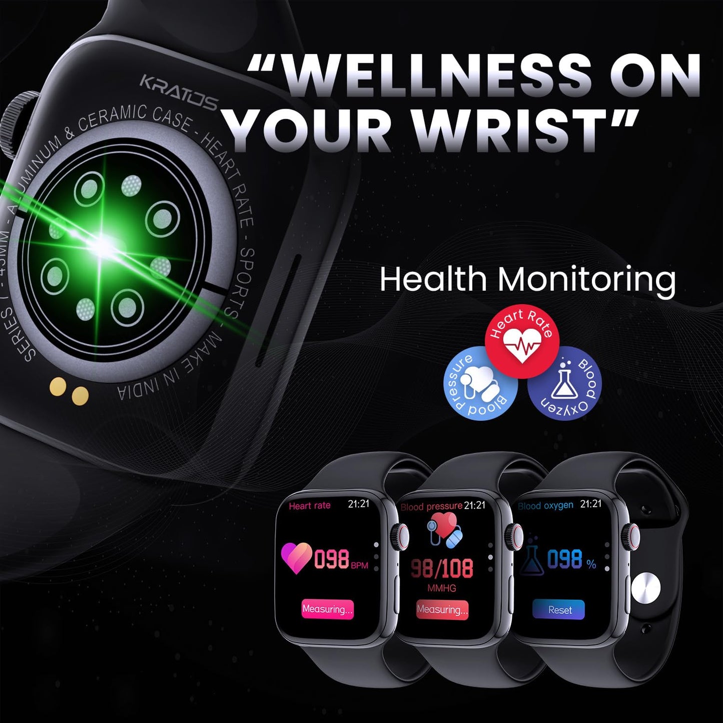 Kratos SW15 Smart Watch for Men and Women with Bluetooth Calling, 1.85" HD Display, IP67 Water Resistant, Long Battery Life, 25+ Sport Modes,SpO2 & Health Monitoring, Smart Watch with 200+ Watch Face