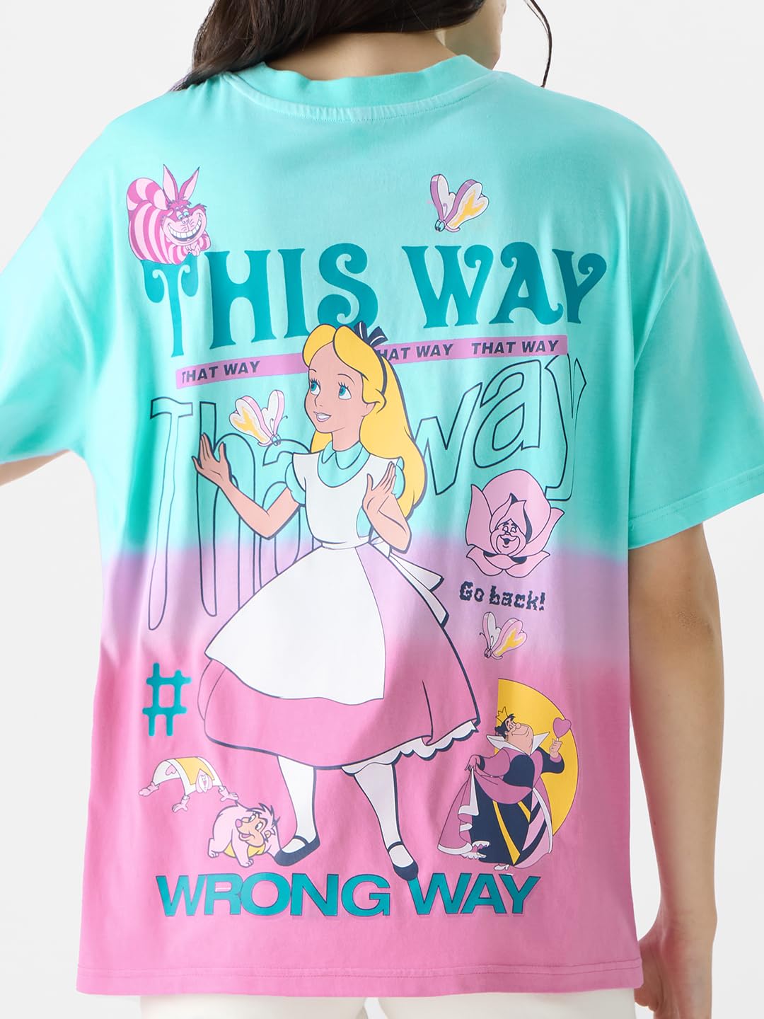 The Souled Store Official Alice in Wonderland: Wrong Way Womens and Girls Oversize Fit Half Sleeves Graphic Print Cotton Pink Color T-Shirt