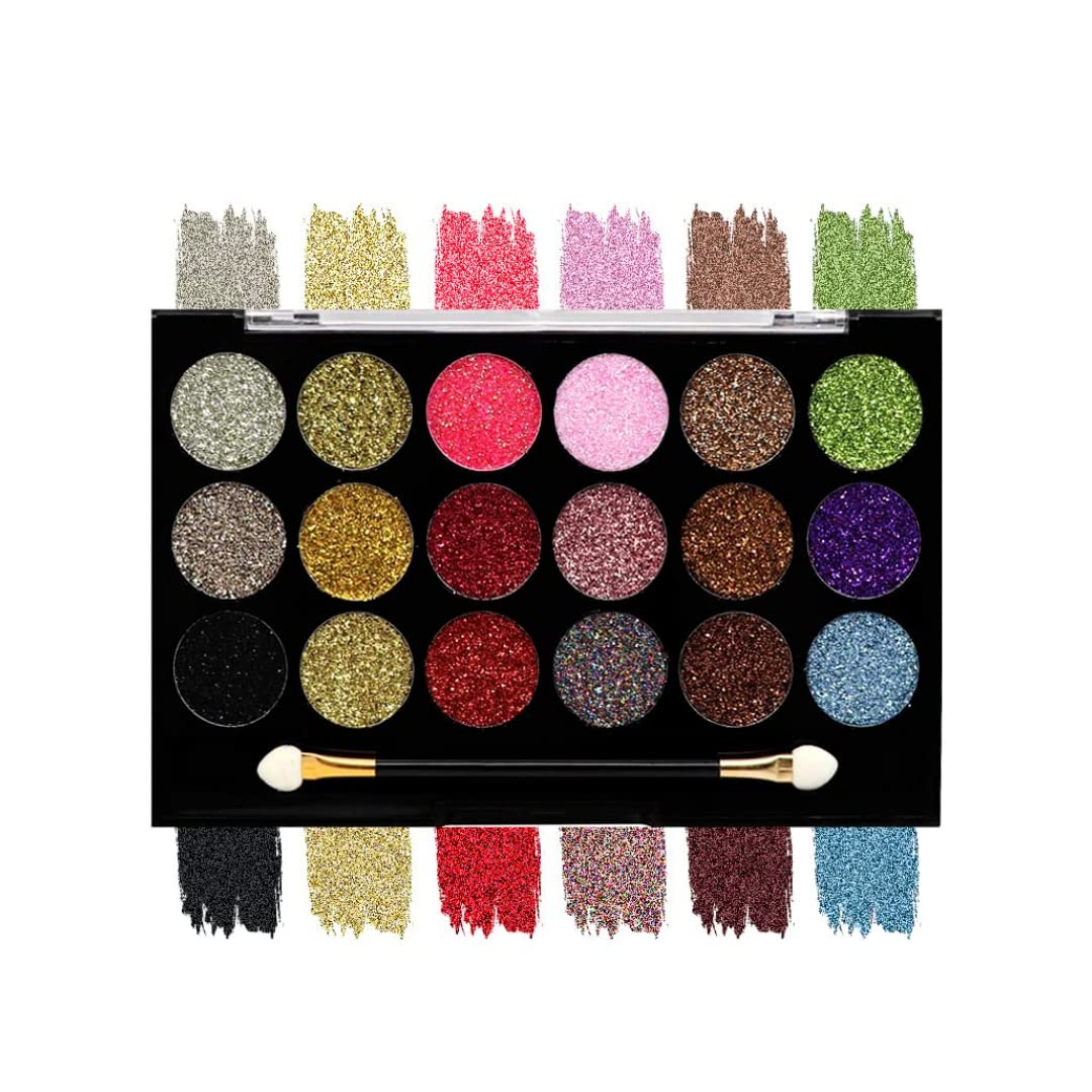 Matt Look Glitterz N Highlight|18 Color Glittering Eyeshadow|Bright Vibrant Colors|Creamy in Texture|Highly Pigmened Shades||Creative Look Palette|18 in 1 Glitter Palette-Limited Edition (18 gm)