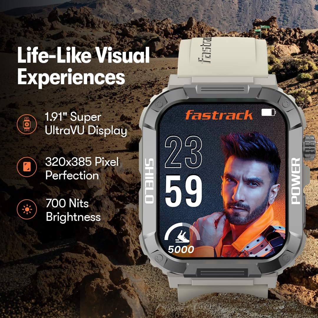 Fastrack Limitless Valor Rugged Smart Watch|Large 1.91" Super UltraVU Display|Functional Crown|Highest 320x385 Pixel Resolution|SingleSync BT Calling|100+ Sports Modes|Calculator|Calendar