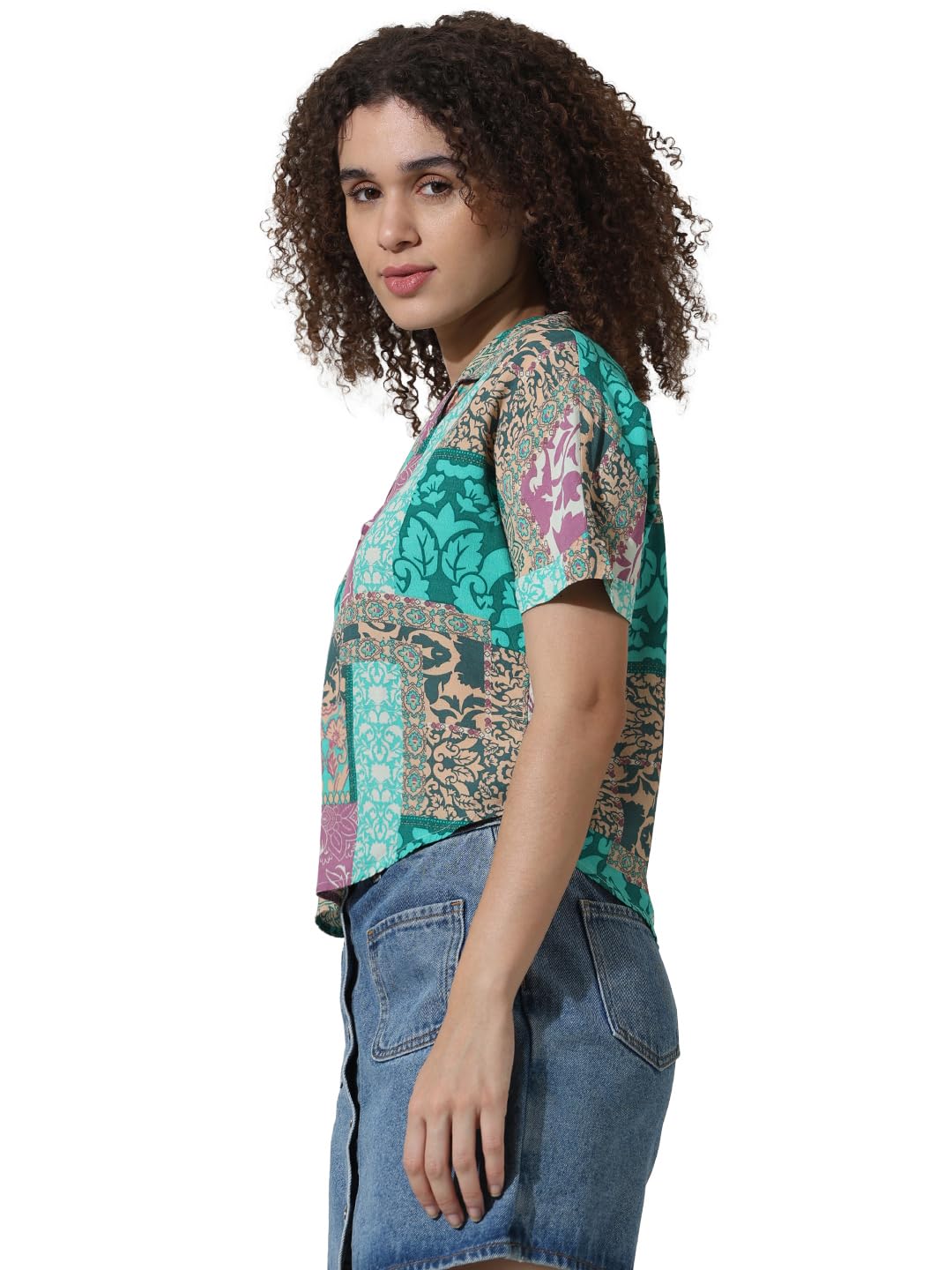 ONLY Women's Regular Fit Shirt (15334394-Teal Blue_Teal