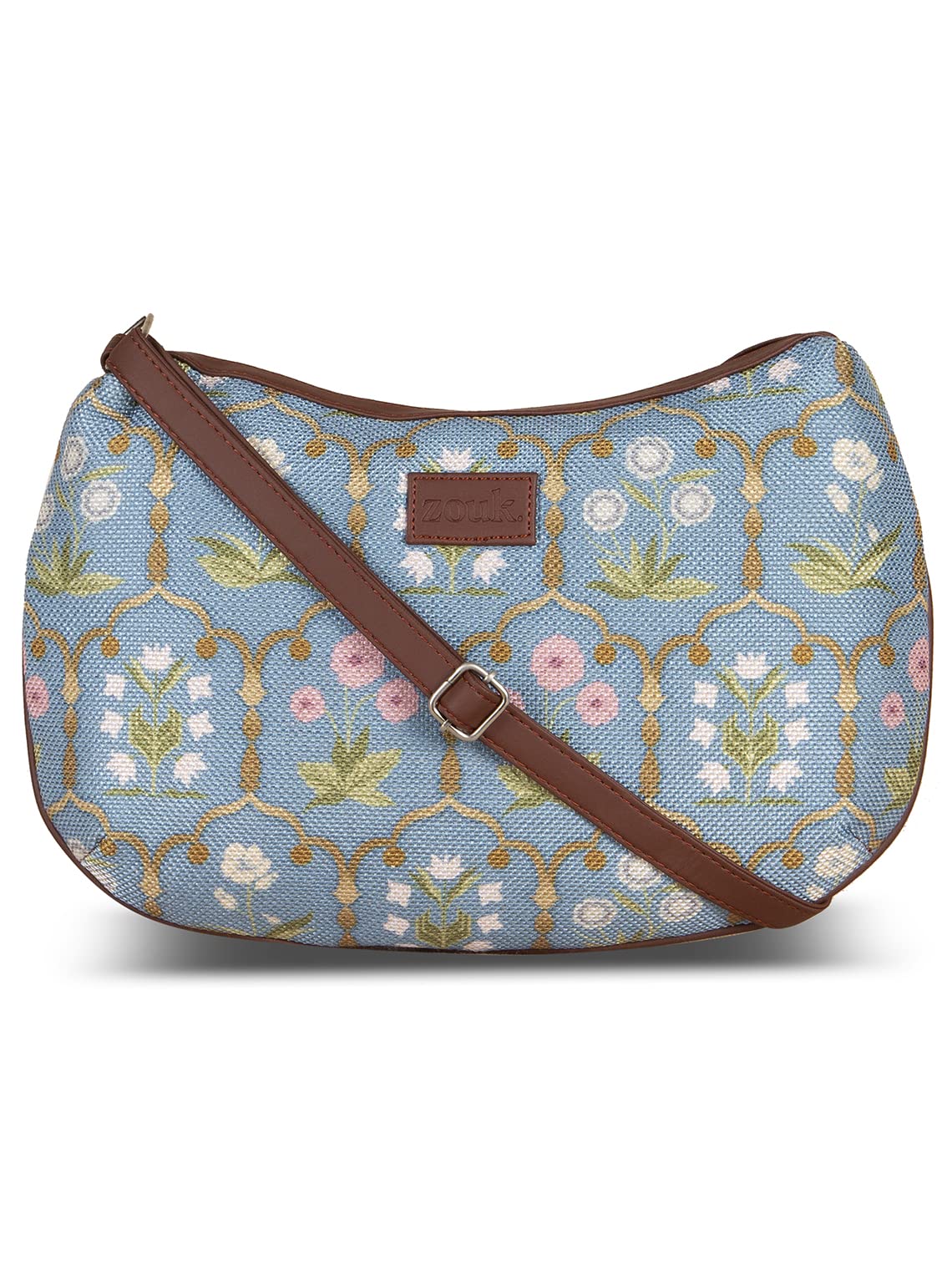 ZOUK 100% PeTA Approved Vegan Leather Jaipur Fresco Blue Print Shoulder Bag for Women