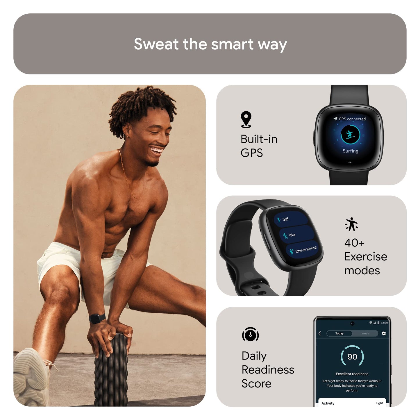 Fitbit Versa 4 Fitness Watch (Black/Graphite Aluminium) with 6-Month Premium Membership