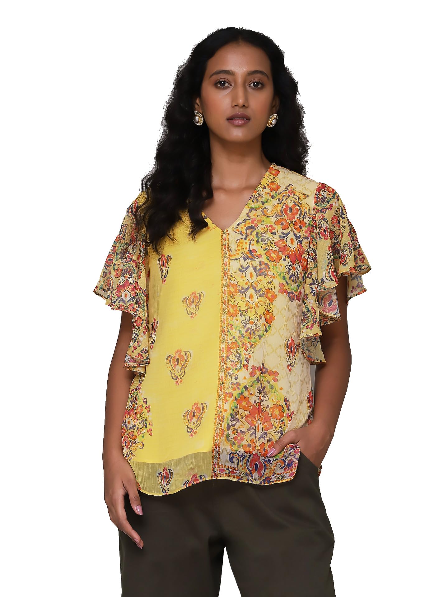 Aarke Ritu Kumar Yellow Floral Print Top