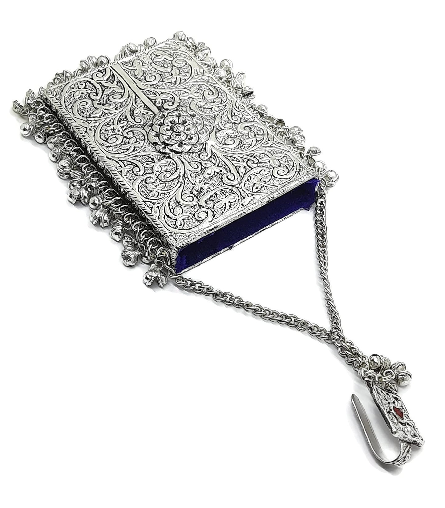 Trend Overseas Silver Metal bag Mobile Cellphone Holder Phone Pouch Cover and Sari Hook for Women Saree Clutch