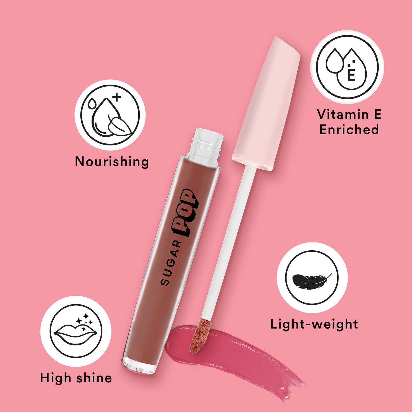 SUGAR POP High Shine Lip Gloss - 03 Maple (Nude Brown) For Soft & Dewy Lips Enriched With Vitamin E, Jojoba Oil & Shea Butter, Richly Pigmented 3.5ml