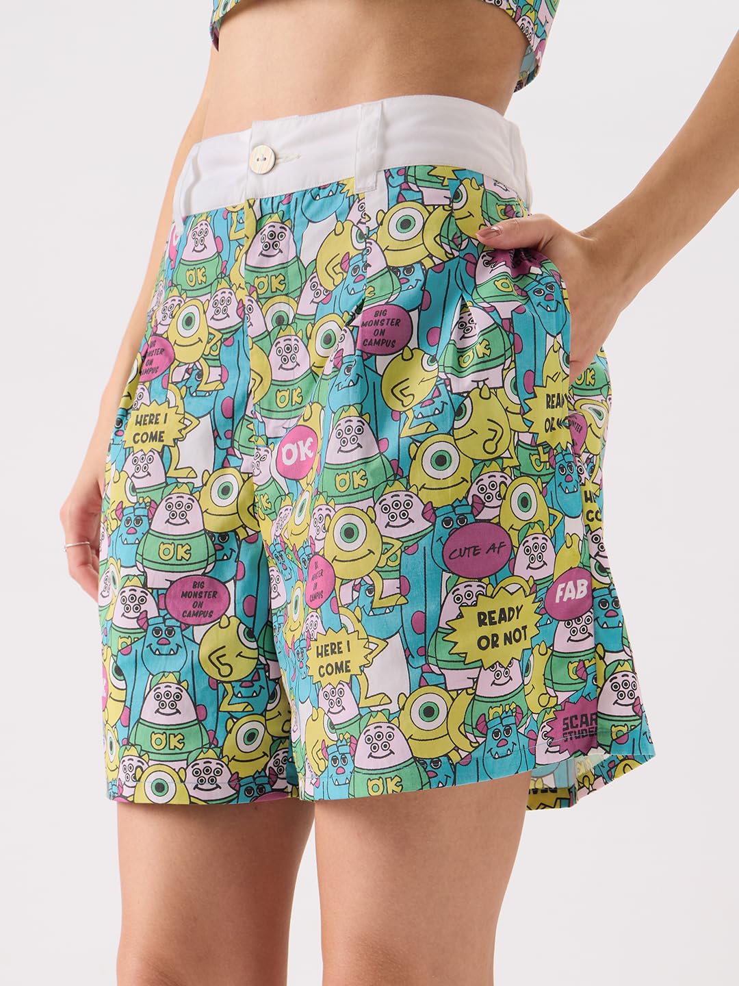 The Souled Store Monsters Inc: Hide and Seek Cotton Multicolored Women Shorts
