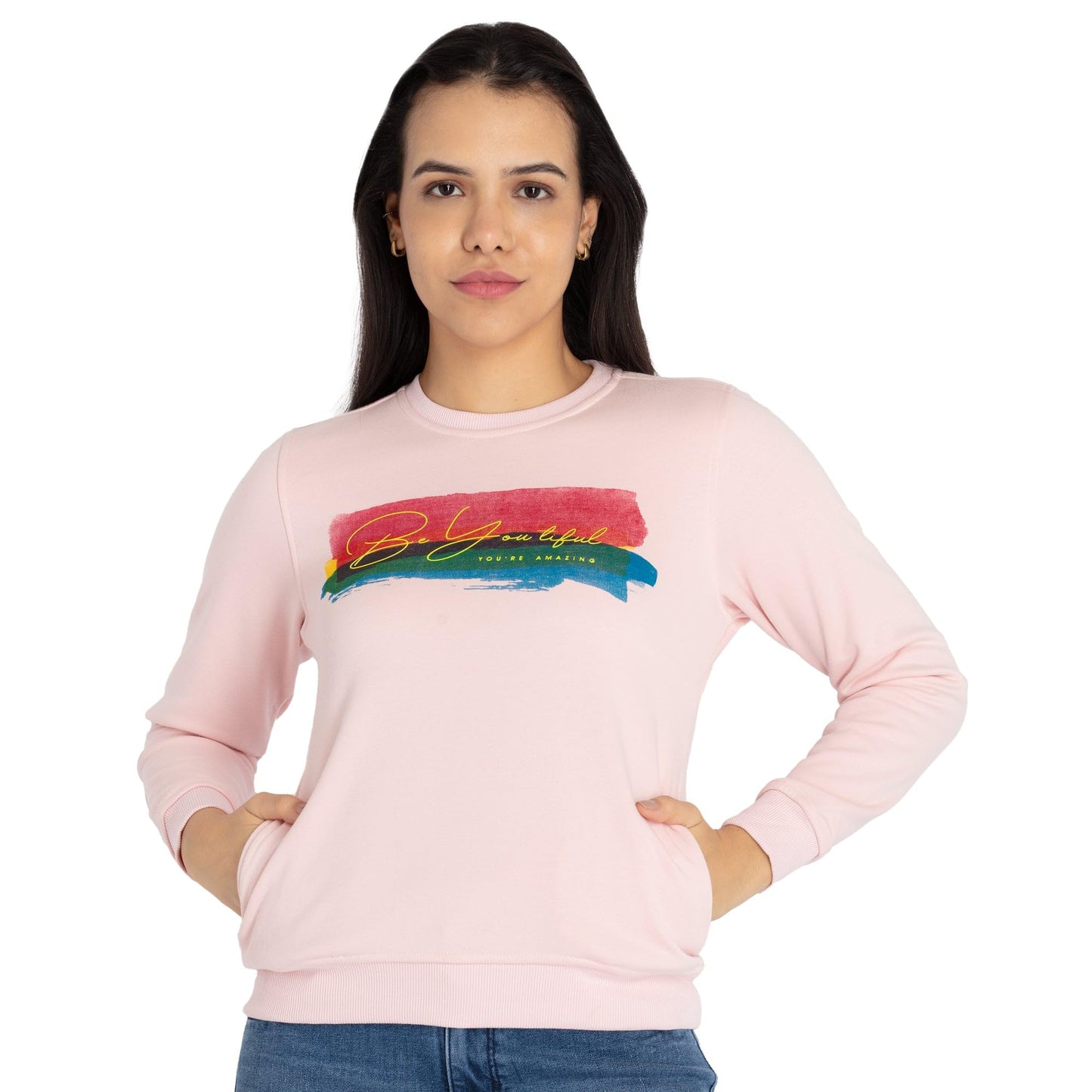 Status Quo Womens Printed Round Neck Sweatshirt Pink