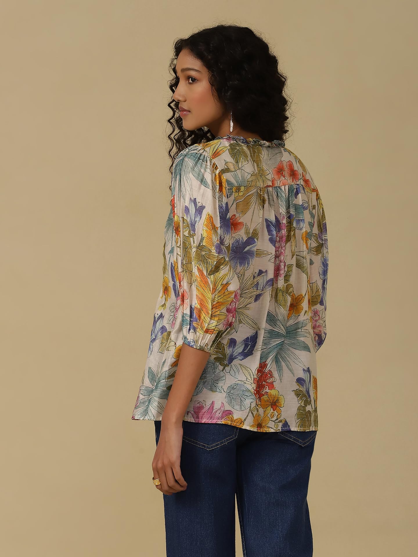 Aarke Ritu Kumar White Floral Print Top