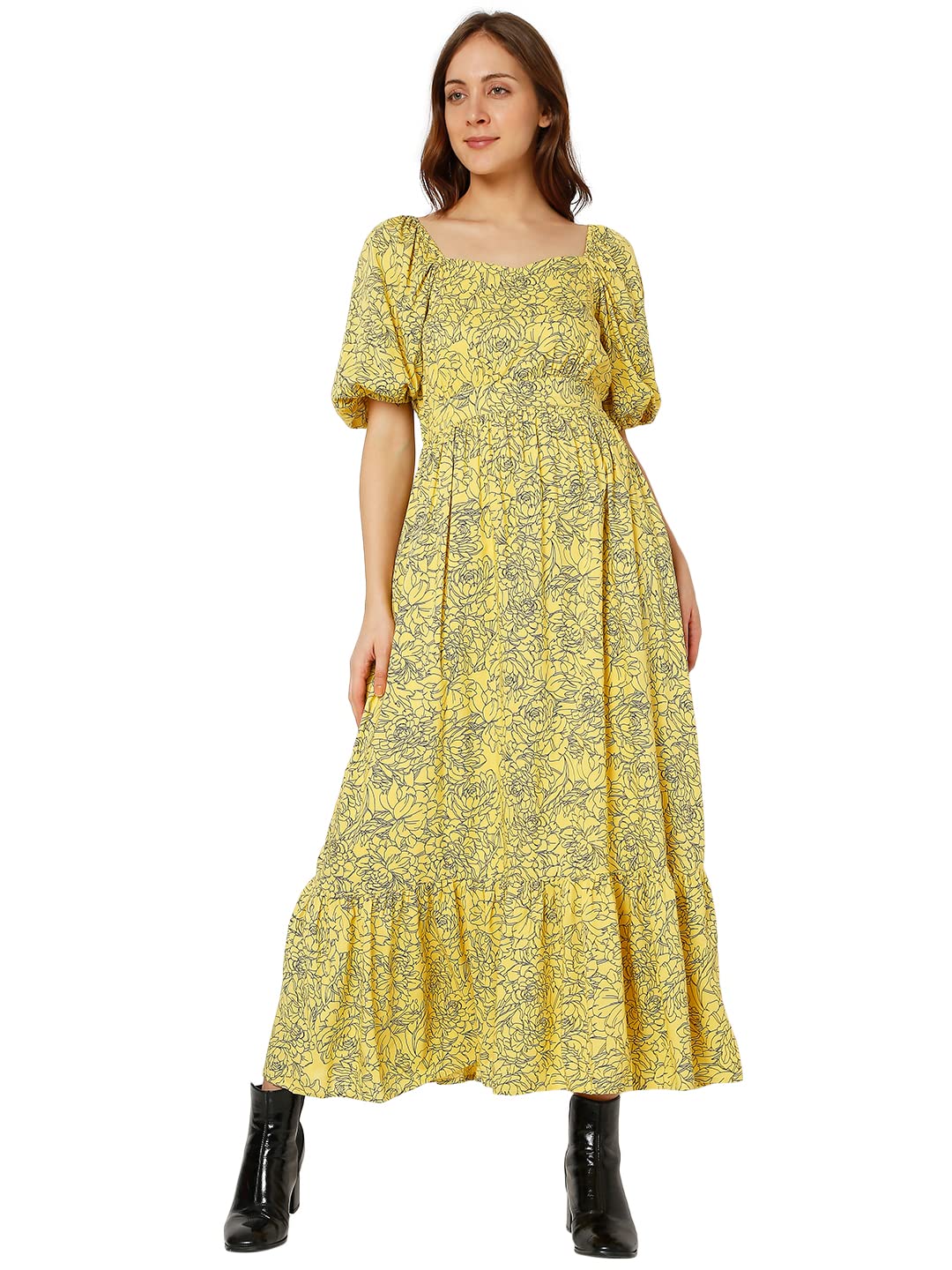 Vero Moda Women's Viscose A-Line Maxi Dress (Illuminating) Yellow