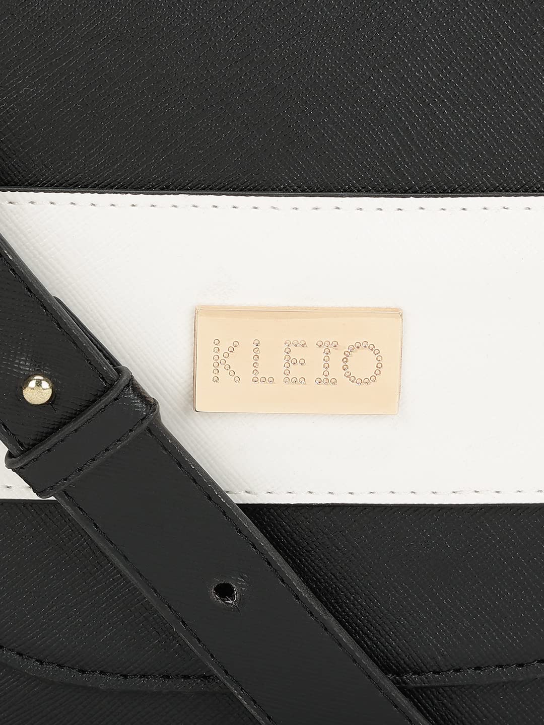 KLEIO Faux Leather Double Detachable Straps Structured Cross Body Side Sling Hand Bag for Women Girls(HO8077KL-BL)(BLACK)