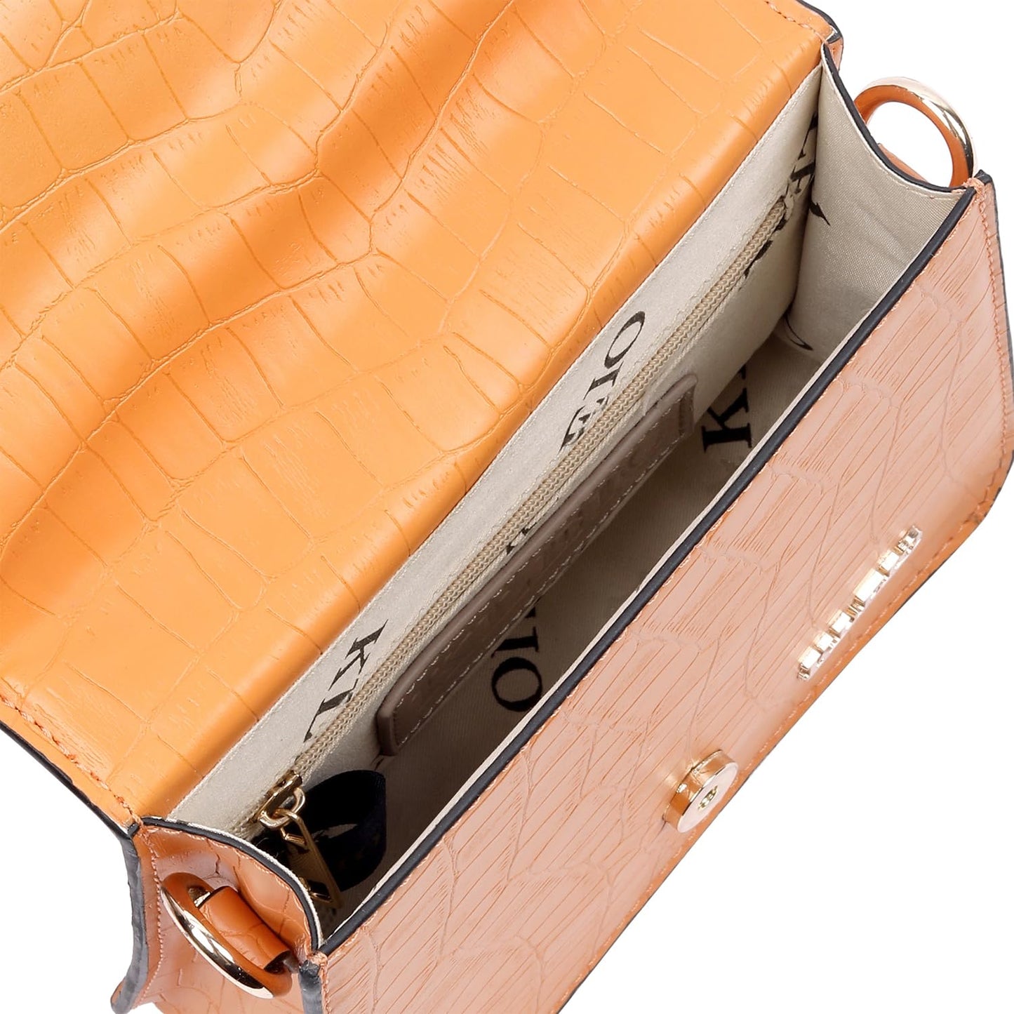 KLEIO Croco Textured Mini Top Handle Handbag (Orange)