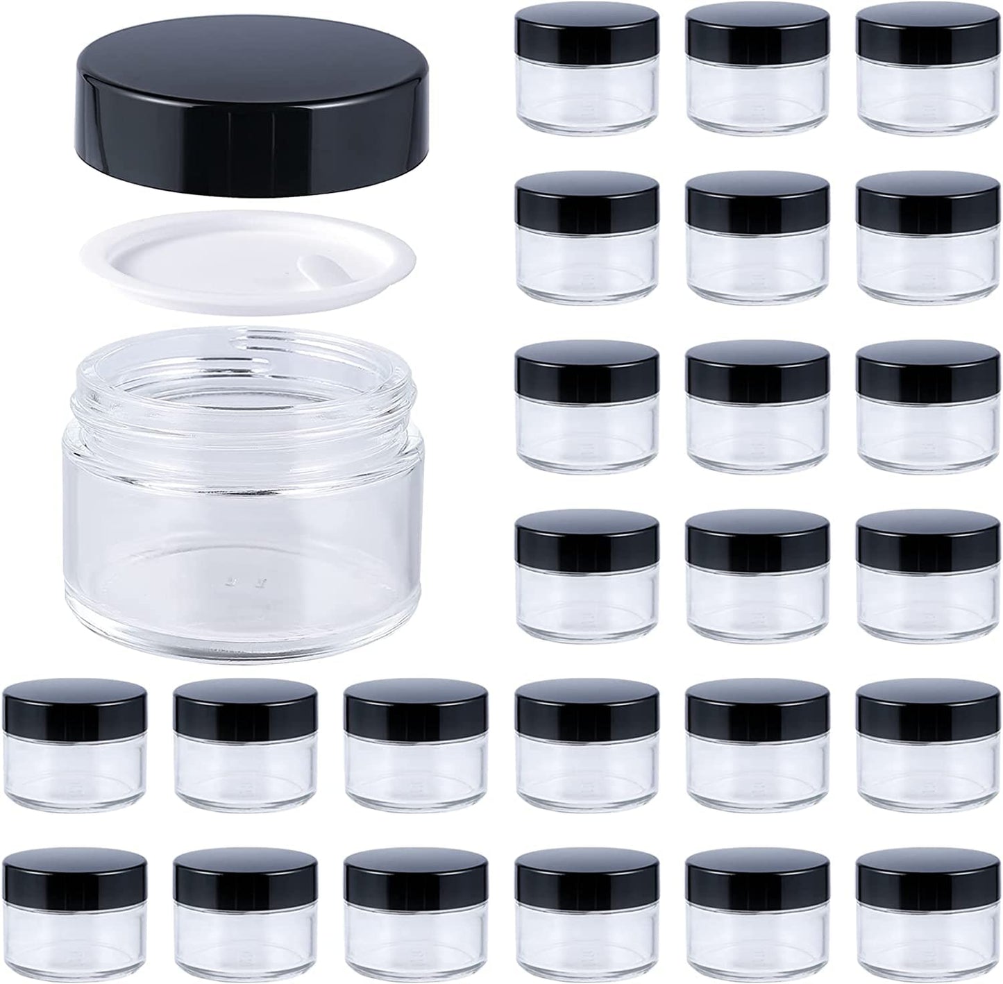 Hunky Dory 12pcs 15grams PS Acrylic Transparent with Black Cap with LID Cosmetics Container for Creams,Lip Balm, Body Butter, Essential oil, Costemic, Makeup, Travel Use