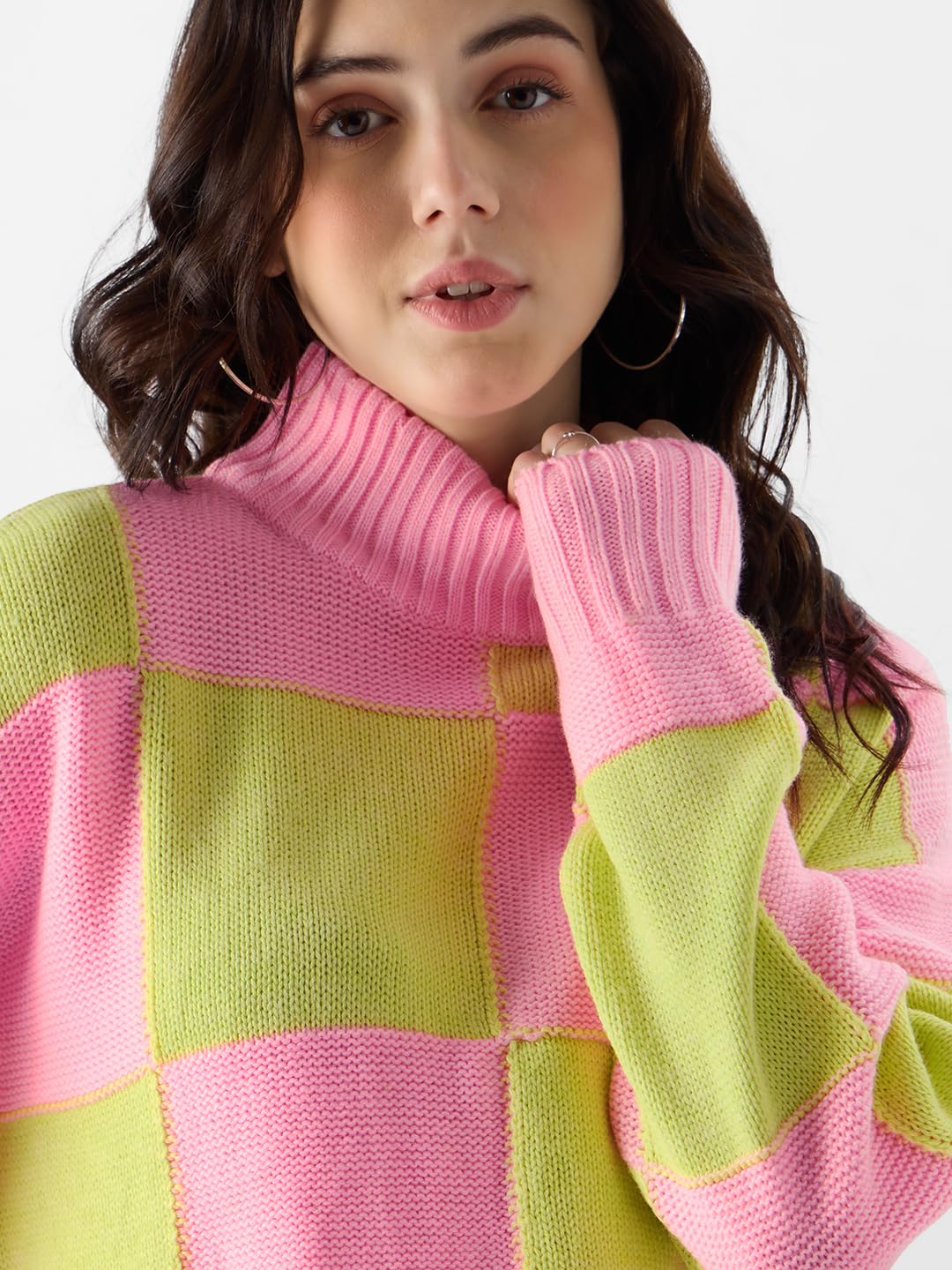 The Souled Store Colorblock: Candy Lime Women Turtle Neck Sweaters