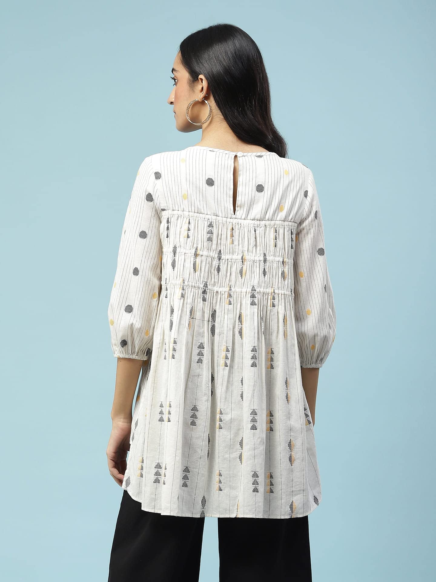 Aarke Ritu Kumar Off White Yarn Dyed Top with Pintuck Detail