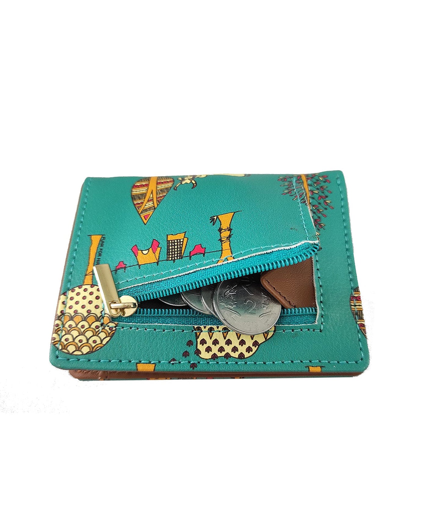 Funk For Hire Printed Leatherette Unisex Card Holder Wallet Pocket Organizer - Teal