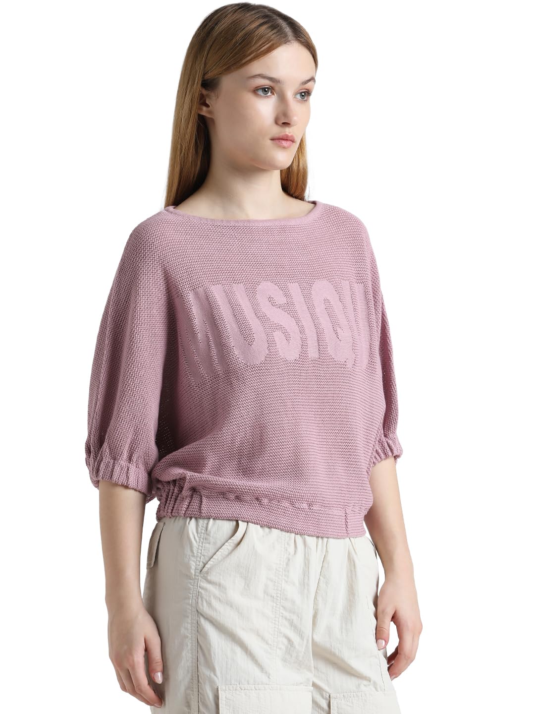 ONLY Women's Cotton Boat Neck Pullover Sweater (15323383-Regal Orchid_Regal